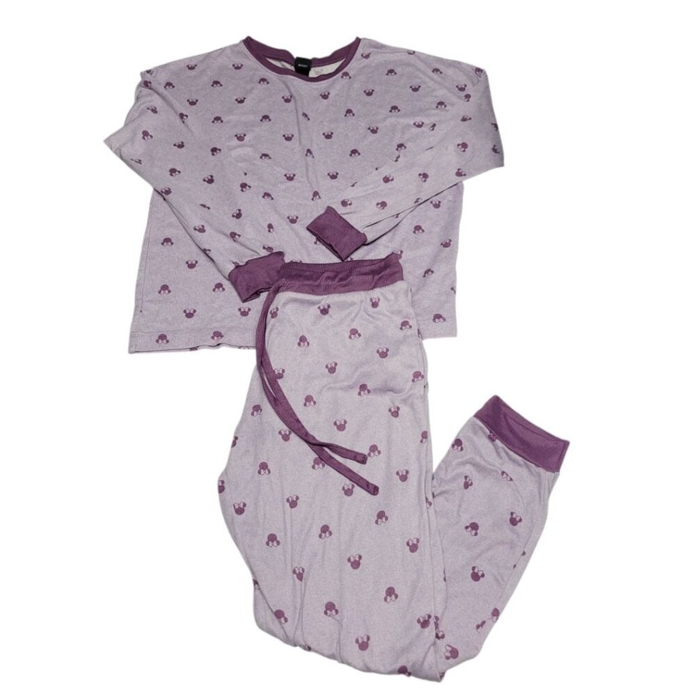 Disney Minnie Mouse Pajamas Womens Medium Purple Soft Long‎ Sleeve Drawstring
